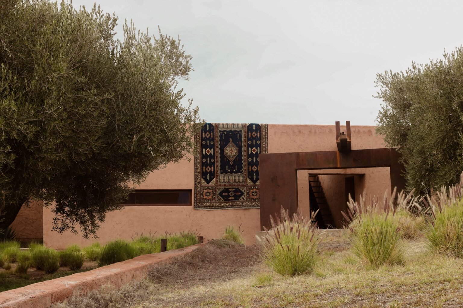 Traditional moroccan rug laid on a wall