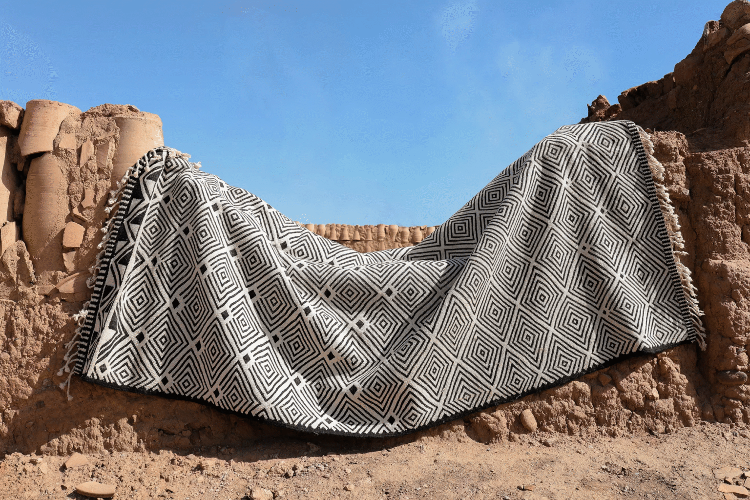 Custom Flatweave Rugs laid on a wall